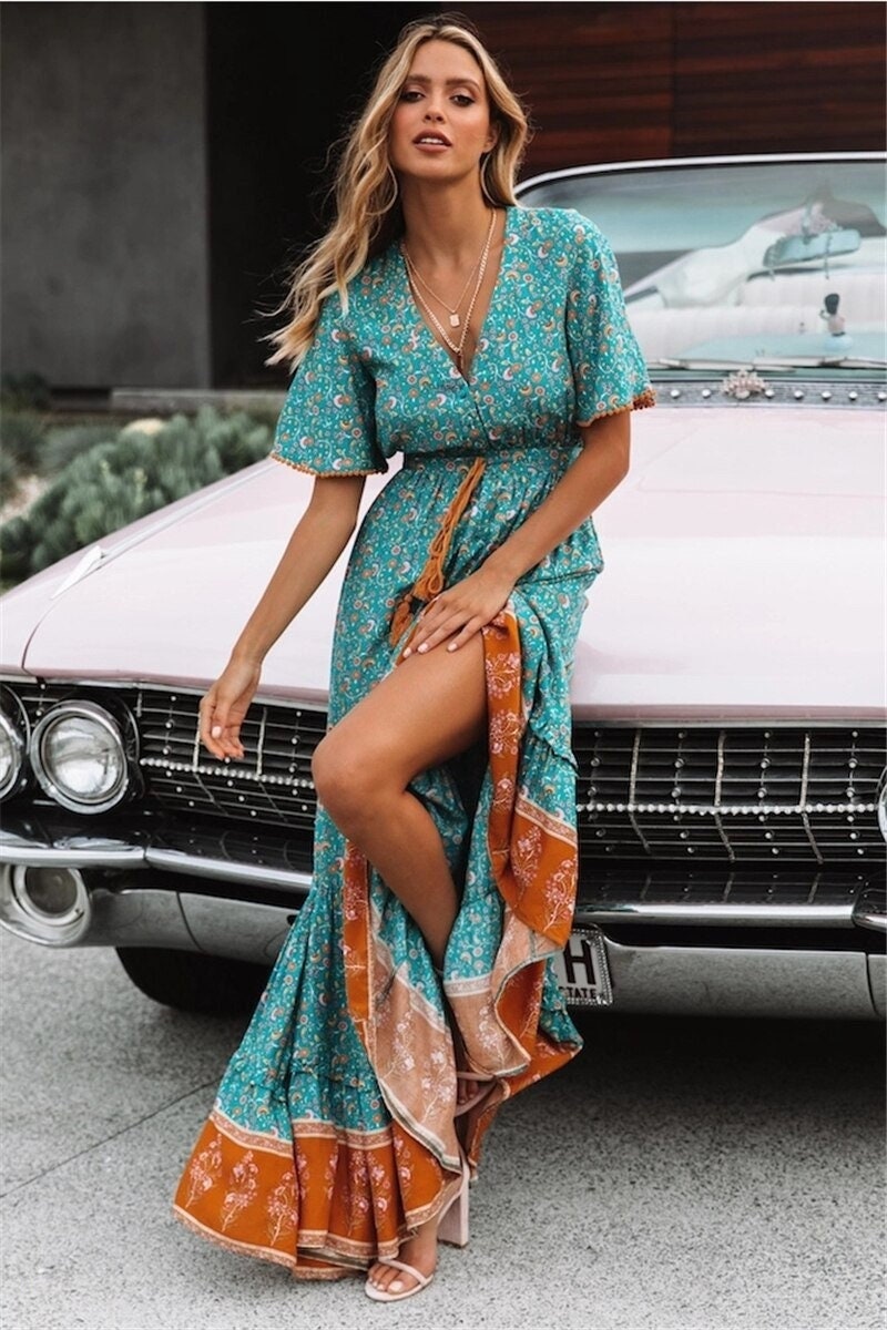 Green hippie dress