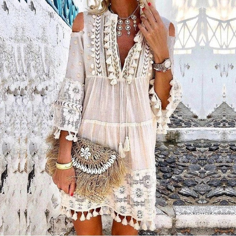 Hippie white summer dress