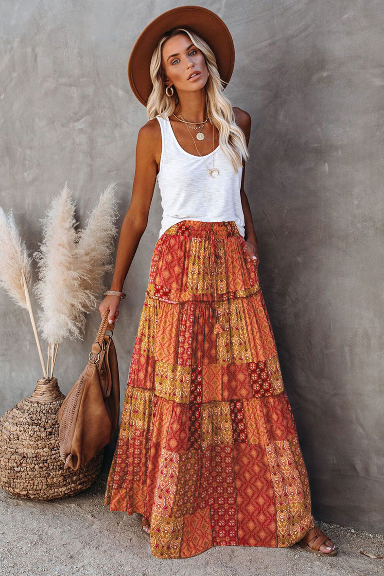 Boho Maxi Skirt for Women | High Waist Skirt | Summer Skirt | Fall Skirt | Boho Skirt | Boho Vintage Long Jean Skirt