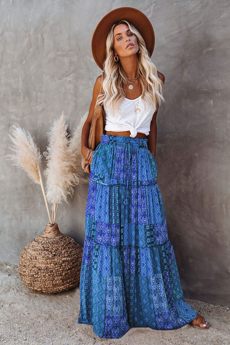 Boho Maxi Skirt for Women | High Waist Skirt | Summer Skirt | Fall Skirt | Boho Skirt | Boho Vintage Long Jean Skirt