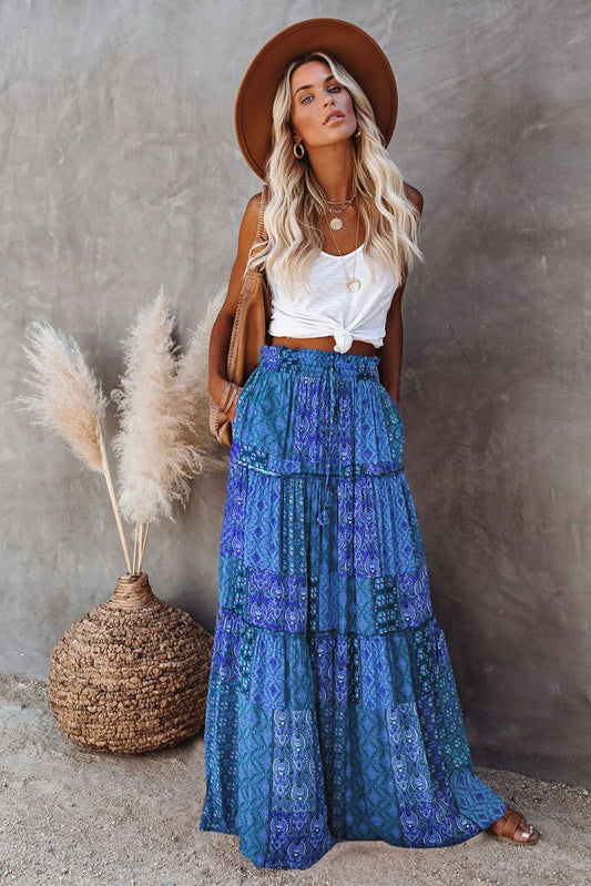 Boho Maxi Skirt for Women | High Waist Skirt | Summer Skirt | Fall Skirt | Boho Skirt | Boho Vintage Long Jean Skirt