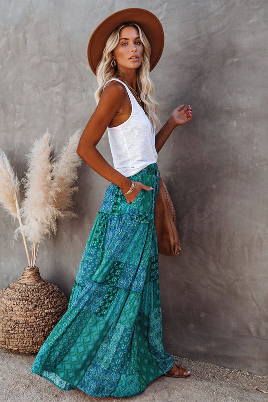 Flowy Maxi Skirt for Women | High Waist Skirt | Summer Skirt | Fall Skirt | Boho Skirt | Boho Vintage Long Jean Skirt