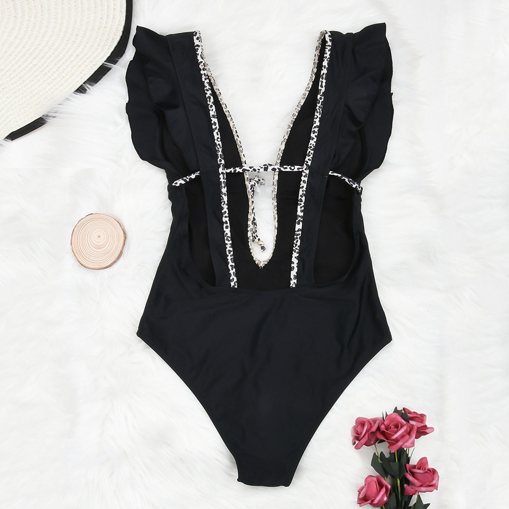 Women Swimwear | Ruffle Bathing Suit | Black Bodysuit | One Piece Swimsuit | Women Bathing Suit | Women Beachwear | Women Bikini Set