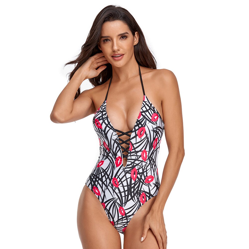 Boho Swim Suits | Backless Halter Monokini |  Tropical Leaves Swimsuit | Deep V Beachwear| Sexy Bathing Suit | Swimwear | One Piece Swimsuit