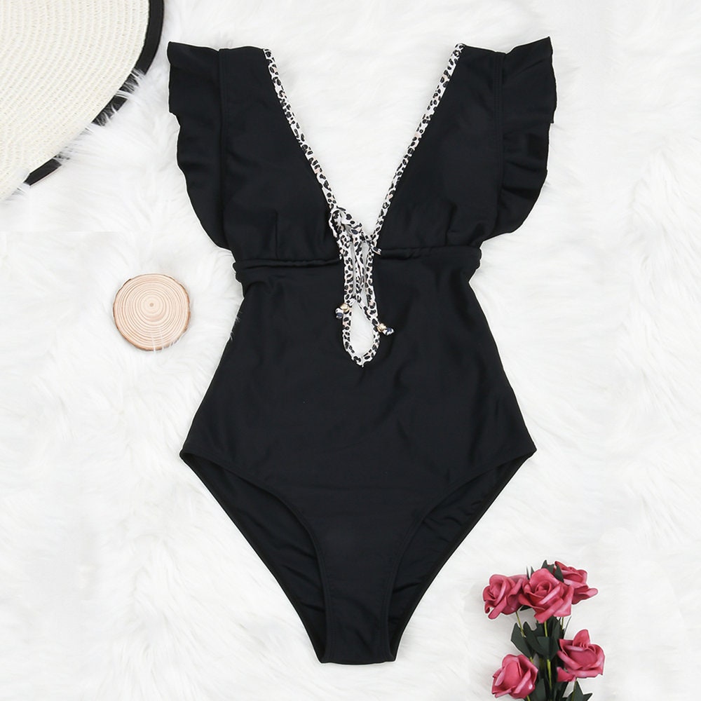 Women Swimwear | Ruffle Bathing Suit | Black Bodysuit | One Piece Swimsuit | Women Bathing Suit | Women Beachwear | Women Bikini Set