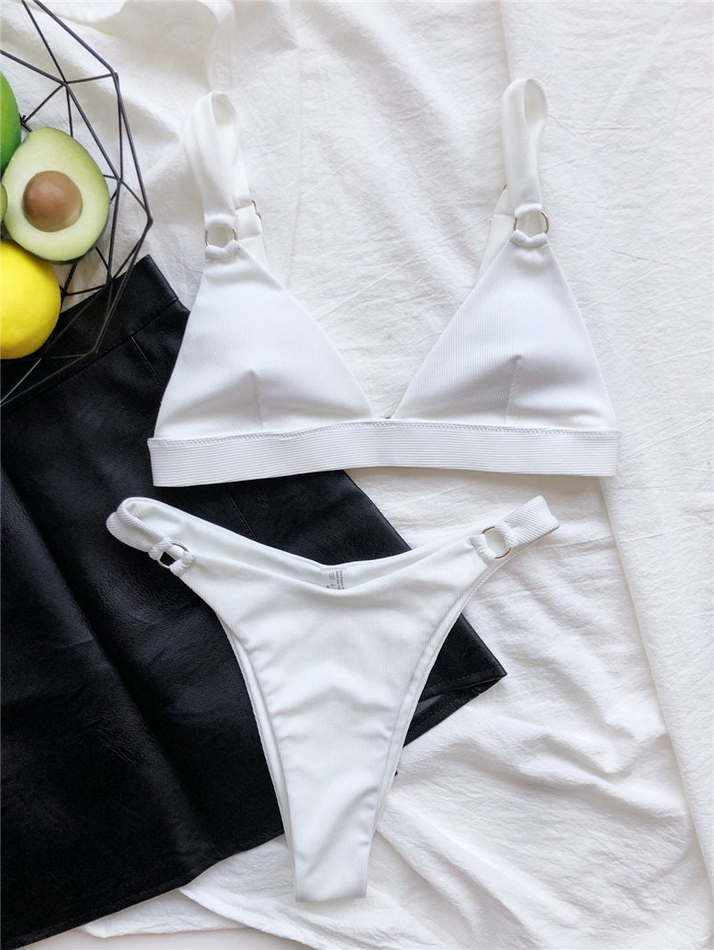 Two Piece Swimming Beachwear | High Cut Women's Swimsuit | White Bikini Set | Swimwear | Female Push Up Bikini | Boho Bathing Suit