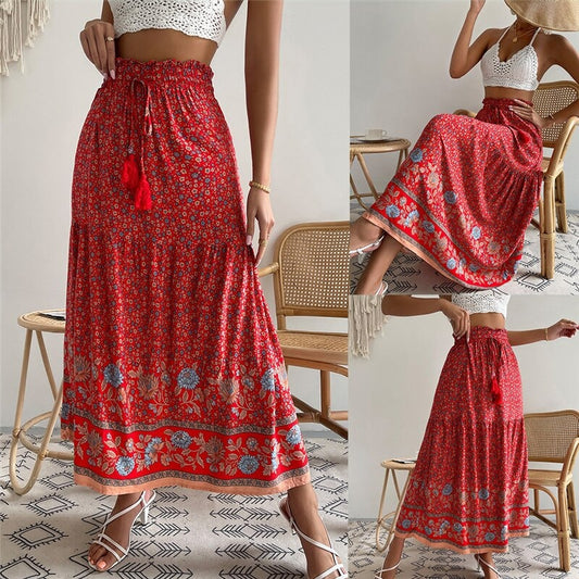 Bohemian Red Floral Skirt | Floral Skirt | Summer Skirt | Fall Skirt | Maxi Skirt | Boho Skirts