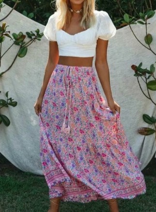 Floral Maxi Skirt | Bohemian Pink Floral Skirt | Summer Skirt | Fall Skirt | Maxi Skirt|Boho Skirts for Women |Skirt for Women| Summer Skirt