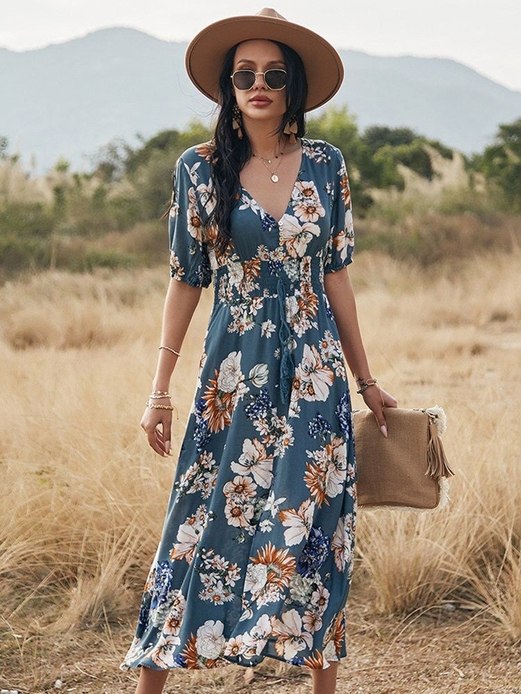 Floral Ladies Dress | Summer Boho Dress | Fashion Dress | Bohemian Flowy Dress | Party Dresses | Summer Dress