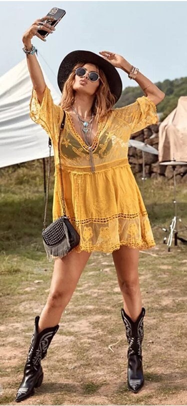 Lolita  Dress | Sexy Lace Dress I Boho Mini Dress I Hippie Dress I Beach Coverup I Festival Dress I Boho Dress For Women