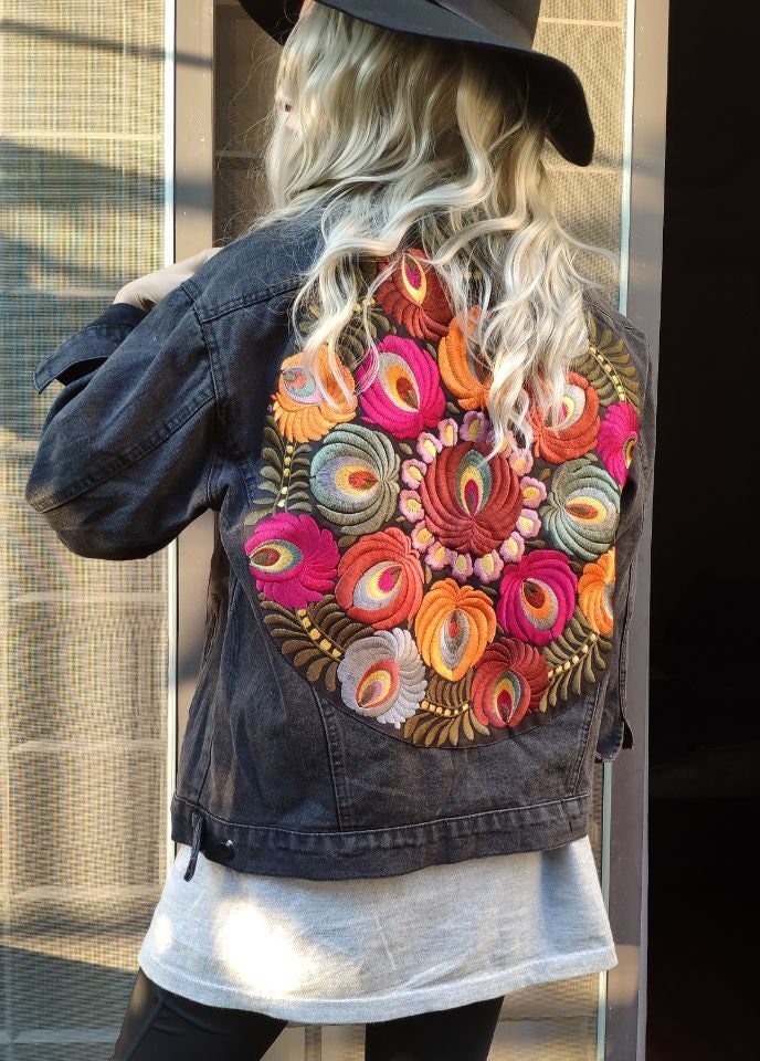 Embroidered Denim Jacket women oversized vintage jacket