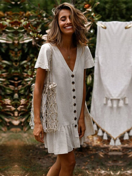 Beach Dress | Bohemian Cottage Dress | Summer Boho Dress | Mini Dress | Women Dresses | Spring Dress | Tribal Hippie Dress | White Dress