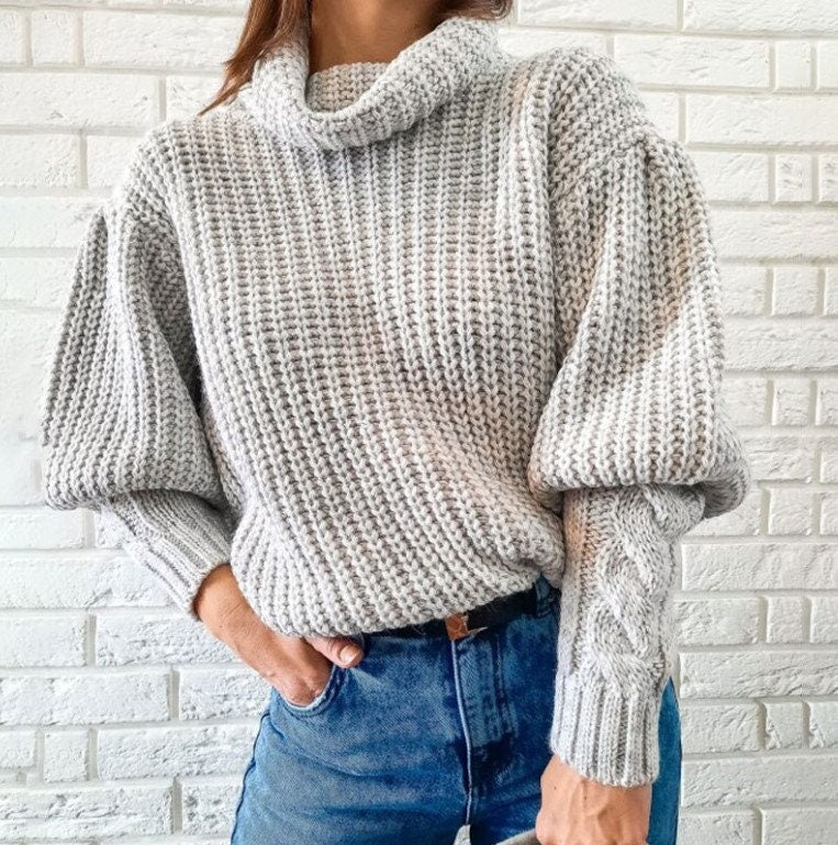 Boho Sweater | Autumn Solid Color Long Sleeve Sweater | Knit Sweater | Crochet Sweater
