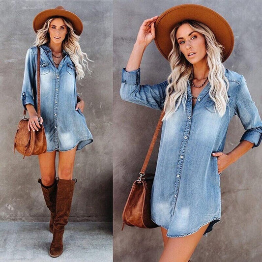 Denim Shirt Dress | Boho  Mini Dress | Woman Summer Dress | Bohemian Mini Dress | Cocktail Party Dress | Vintage Dress | Autumn Shirts