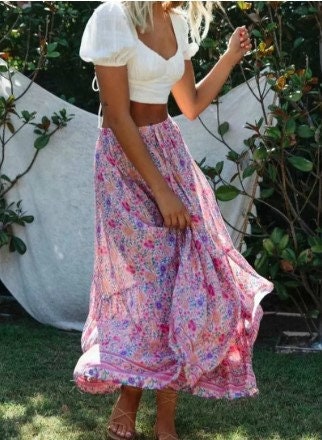 Floral Maxi Skirt | Bohemian Pink Floral Skirt | Summer Skirt | Fall Skirt | Maxi Skirt|Boho Skirts for Women |Skirt for Women| Summer Skirt