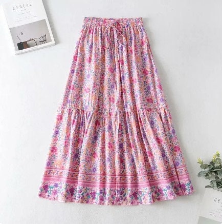 Floral Maxi Skirt | Bohemian Pink Floral Skirt | Summer Skirt | Fall Skirt | Maxi Skirt|Boho Skirts for Women |Skirt for Women| Summer Skirt