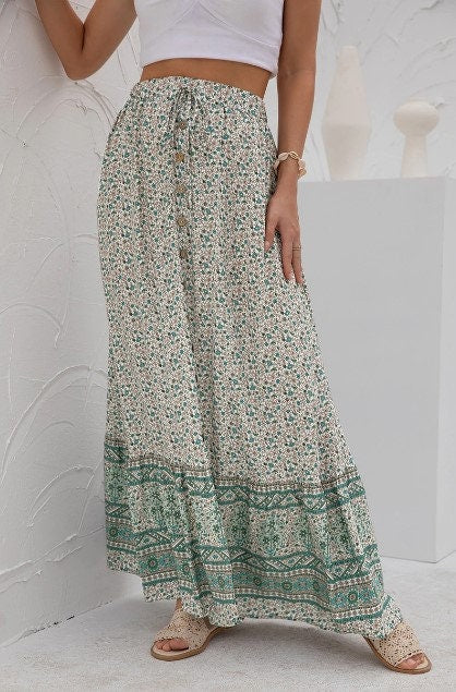 Bohemian Green Floral Skirt | Floral Skirt | Summer Skirt | Fall Skirt | Maxi Skirt