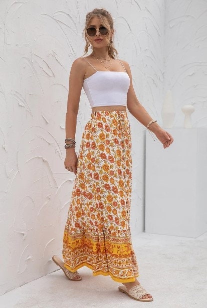 Bohemian Sun Floral Skirt | Floral Skirt | Summer Skirt | Fall Skirt | Maxi Skirt