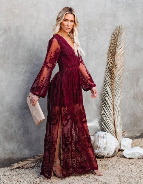 Boho red 2024 lace dress