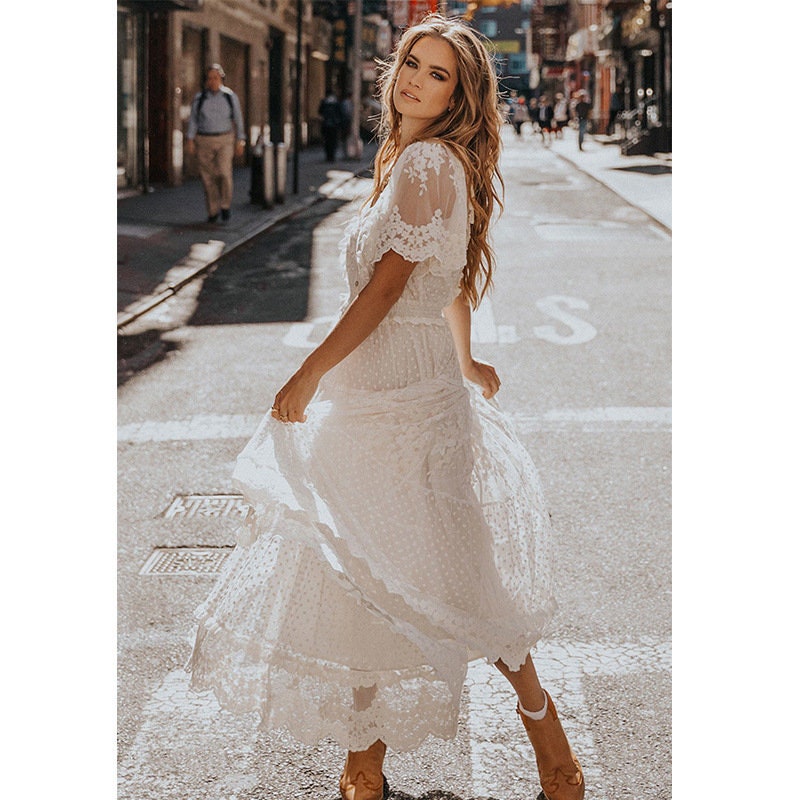 bohemian white summer beach dress