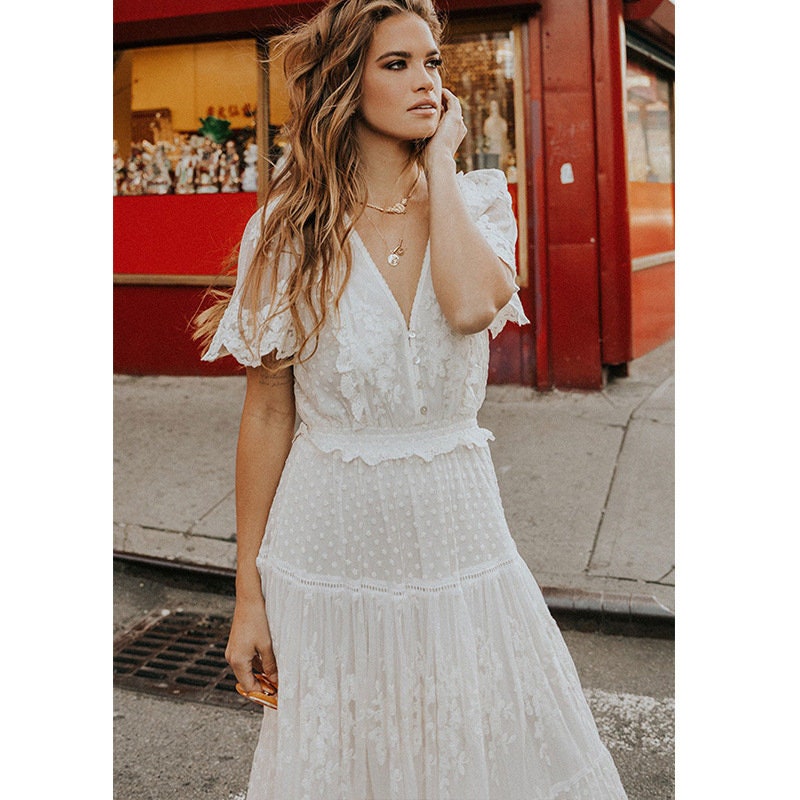 White boho cheap cocktail dress