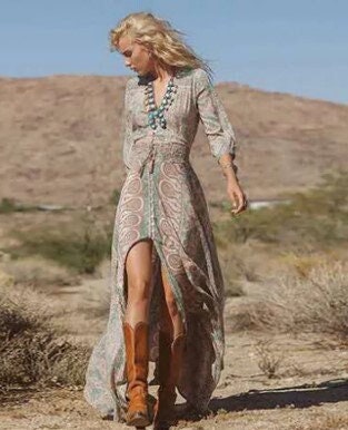 Boho Long Dress | Vintage Floral Dresses | Gypsy Hippie Women Dresses