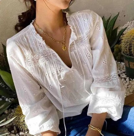 Cotton White Bohemian Blouse | Boho Long Sleeve Top | Boho Lace Top | Spring Blouse | Boho Blouses for Women | Summer Blouse | Boho Shirts