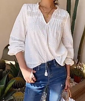 Cotton White Bohemian Blouse | Boho Long Sleeve Top | Boho Lace Top | Spring Blouse | Boho Blouses for Women | Summer Blouse | Boho Shirts