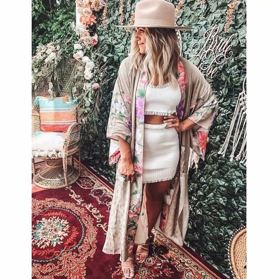 Boho Kimono Robe, Mermaid Paradise Kimono Robe, Boho Bikini Coverup, Women's House Robe, Boho Nursing Robe, Boho Dressing Gown