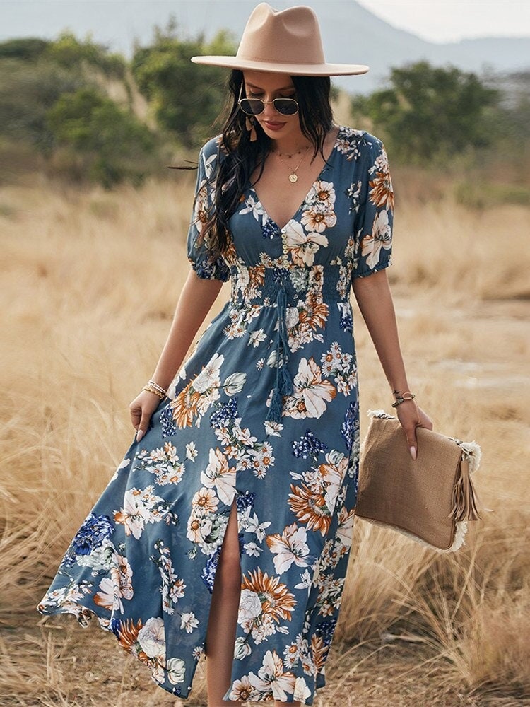 Floral Ladies Dress | Summer Boho Dress | Fashion Dress | Bohemian Flowy Dress | Party Dresses | Summer Dress