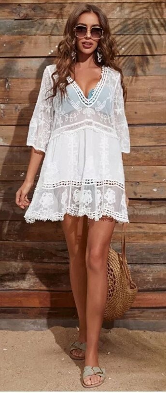 Pool Party  Dress | Sexy Lace Dress I Boho Mini Dress I Hippie Dress I Beach Coverup I Festival Dress I Boho Dress For Women