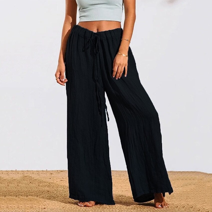 MEOMUA Women's Linen Pants Soft Cropped Drawstring Waist Cotton Beach  Trousers | eBay