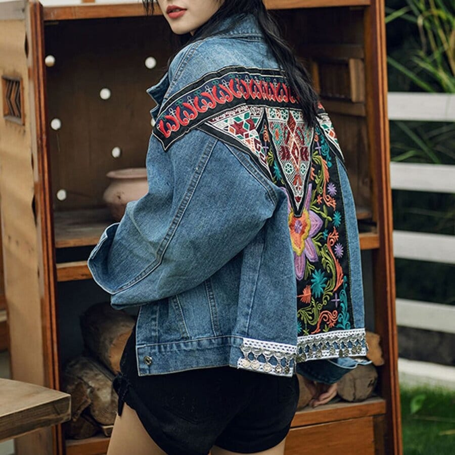 Bomber Jacket | embroidered denim jacket | women oversized vintage