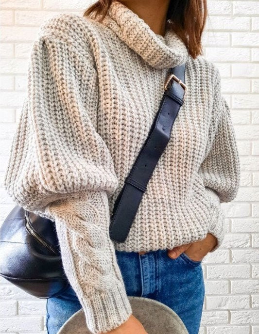 Boho Sweater | Autumn Solid Color Long Sleeve Sweater | Knit Sweater | Crochet Sweater