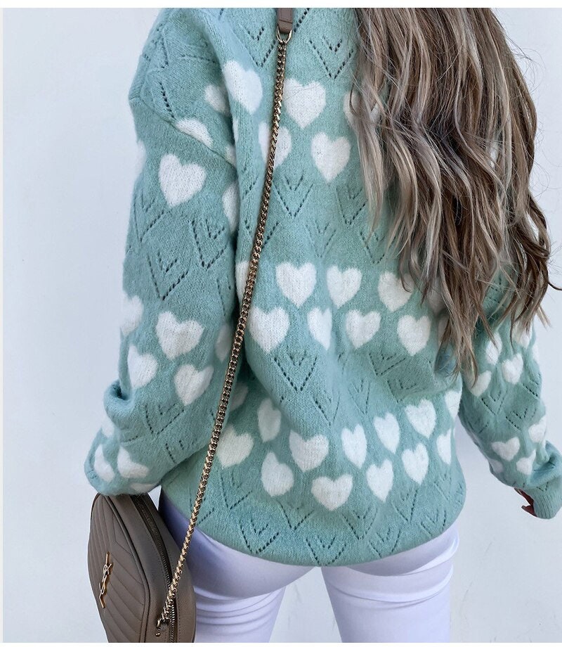 Sexy Heart Sweaters | Boho Sweater | Autumn Solid Color Long Sleeve Sweater | Knit Sweater | Crochet Sweater