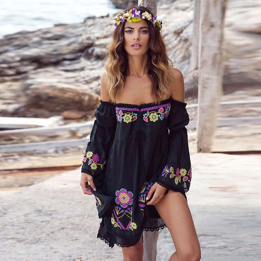 Flare Long Sleeve Dress | Sexy Mini Dress | Boho Beach Dress | Summer Bohemian Dress | Mini Women Dresses | Spring Dress | Tribal Hippie Dress | Sexy Dress