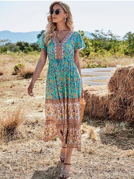 Bohemian Cottage Floral Print Dress| Cocktail Party Dresses | Boho Dresses for Women | Summer Dress for Women | Summer Boho Dress