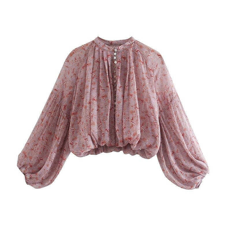 Sexy Crop Top | Chiffon Long Sleeve Top | Puff Long Sleeve Blouse | Spring Blouse | Boho Blouse for Women | Summer Blouse