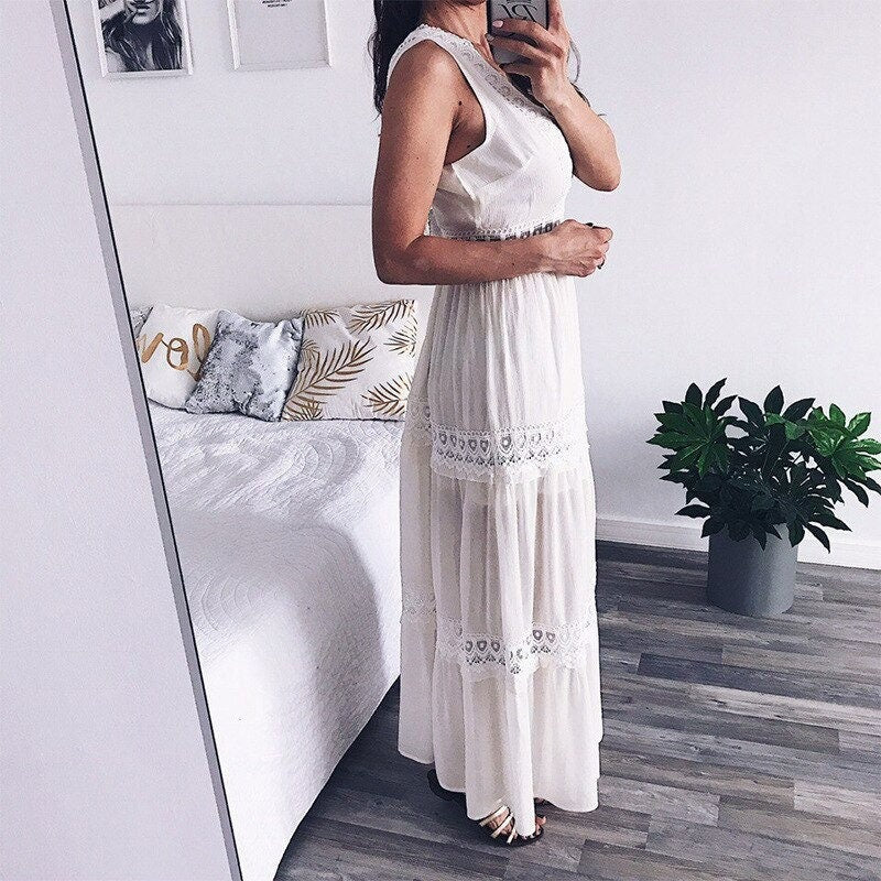 V-neck Boho Maxi Dress | Bohemian Dresses for Women | Summer Dress | Long Chiffon Dress |Cocktail Party Dress |Vacation Outfit | Beach Dress