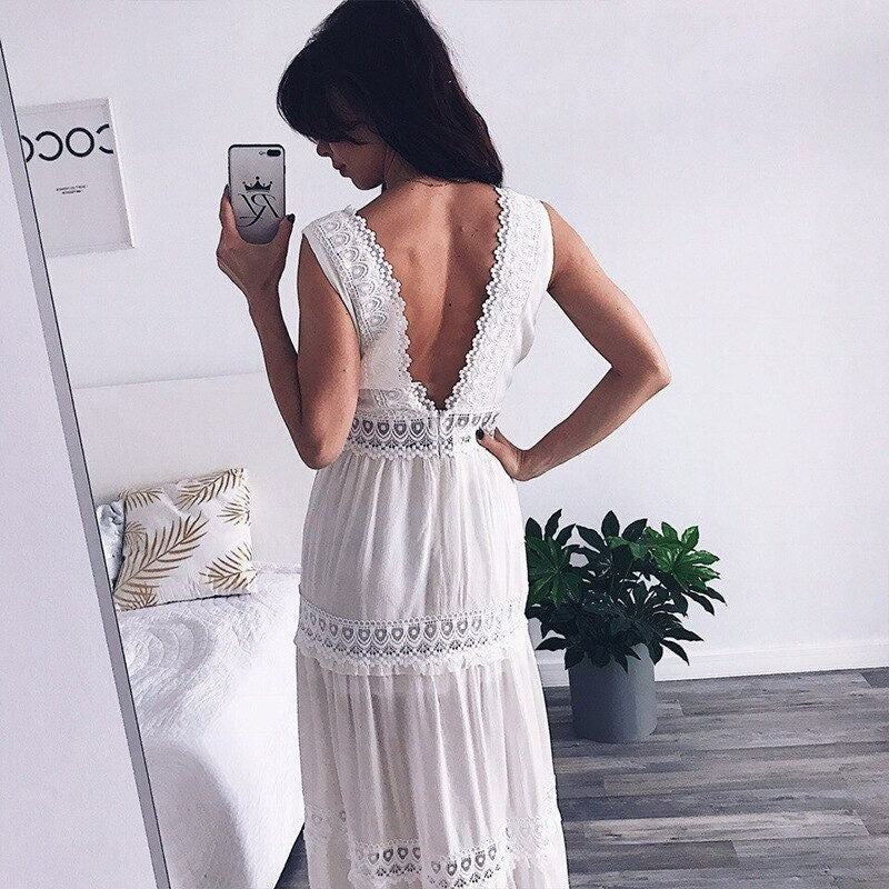 V-neck Boho Maxi Dress | Bohemian Dresses for Women | Summer Dress | Long Chiffon Dress |Cocktail Party Dress |Vacation Outfit | Beach Dress