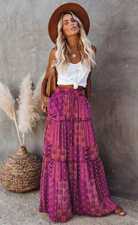 Boho Maxi Skirt for Women | High Waist Skirt | Summer Skirt | Fall Skirt | Boho Skirt | Boho Vintage Long Jean Skirt